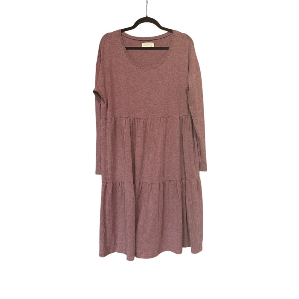 Twigg & Feather Pink Babydoll Midi Dress Bamboo Cotton Tiered Stretch L Normcore - Picture 2 of 6